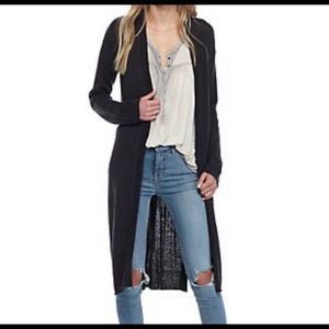 Ribbed open long cardigan